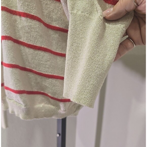 Y2K Princess Vera Wang Cream Red Sweater Womens XL  Stripe Sequin Holiday Bow - Picture 3 of 9